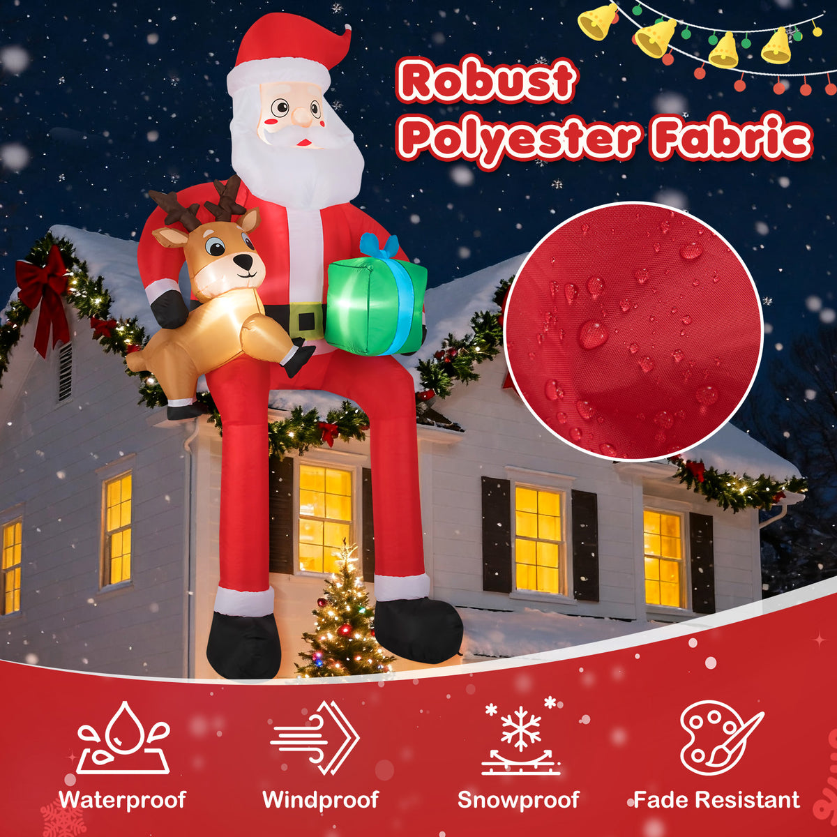 Christmas Inflatable Santa Decoration Sitting Down with LED Lights - 9.5 Feet