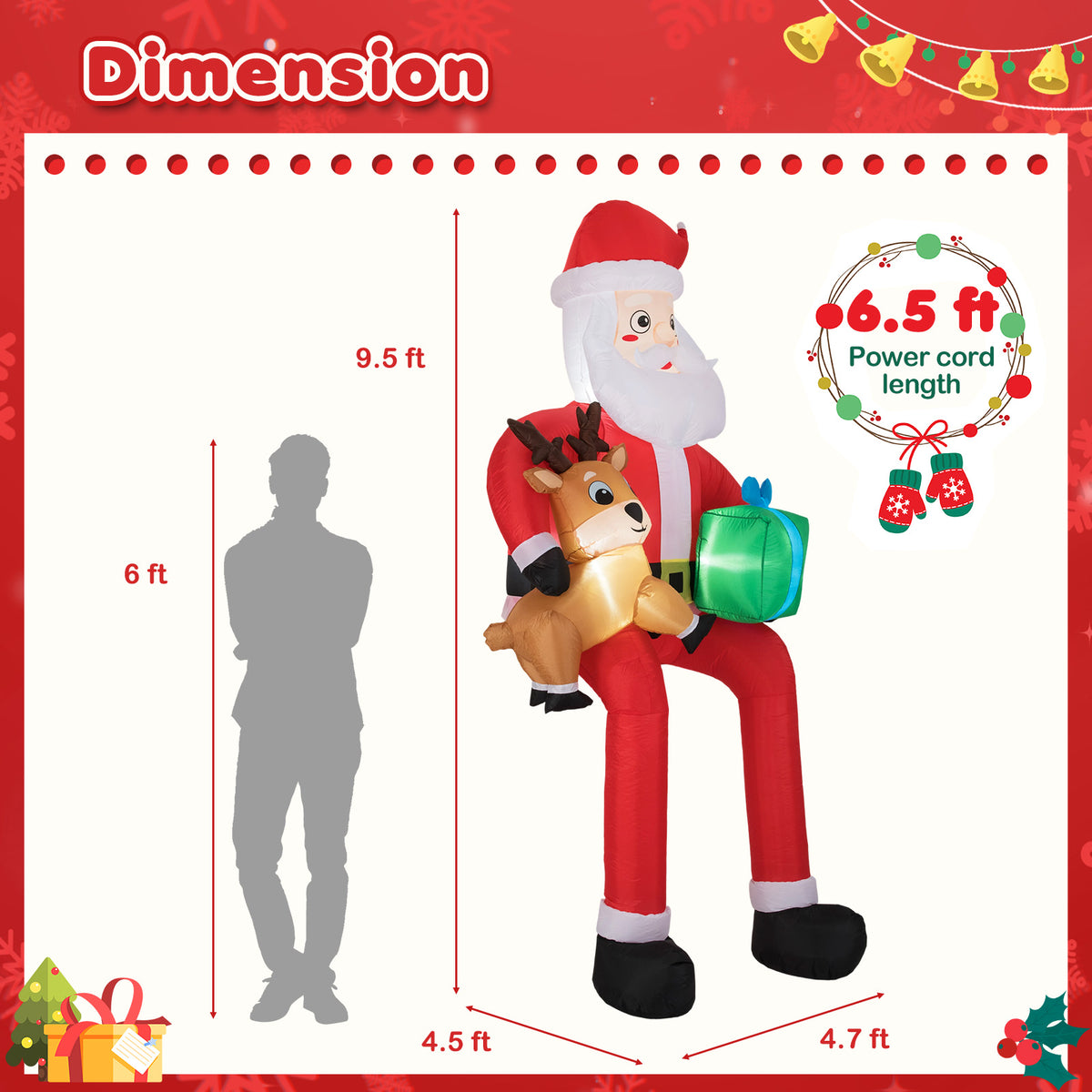 Christmas Inflatable Santa Decoration Sitting Down with LED Lights - 9.5 Feet