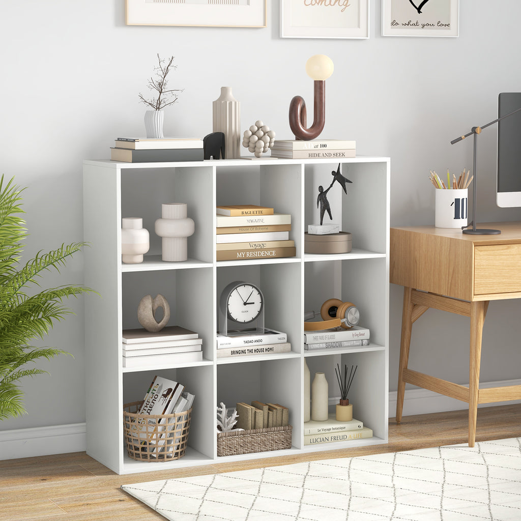 9 Cube Bookshelf with Back Guardrail - White