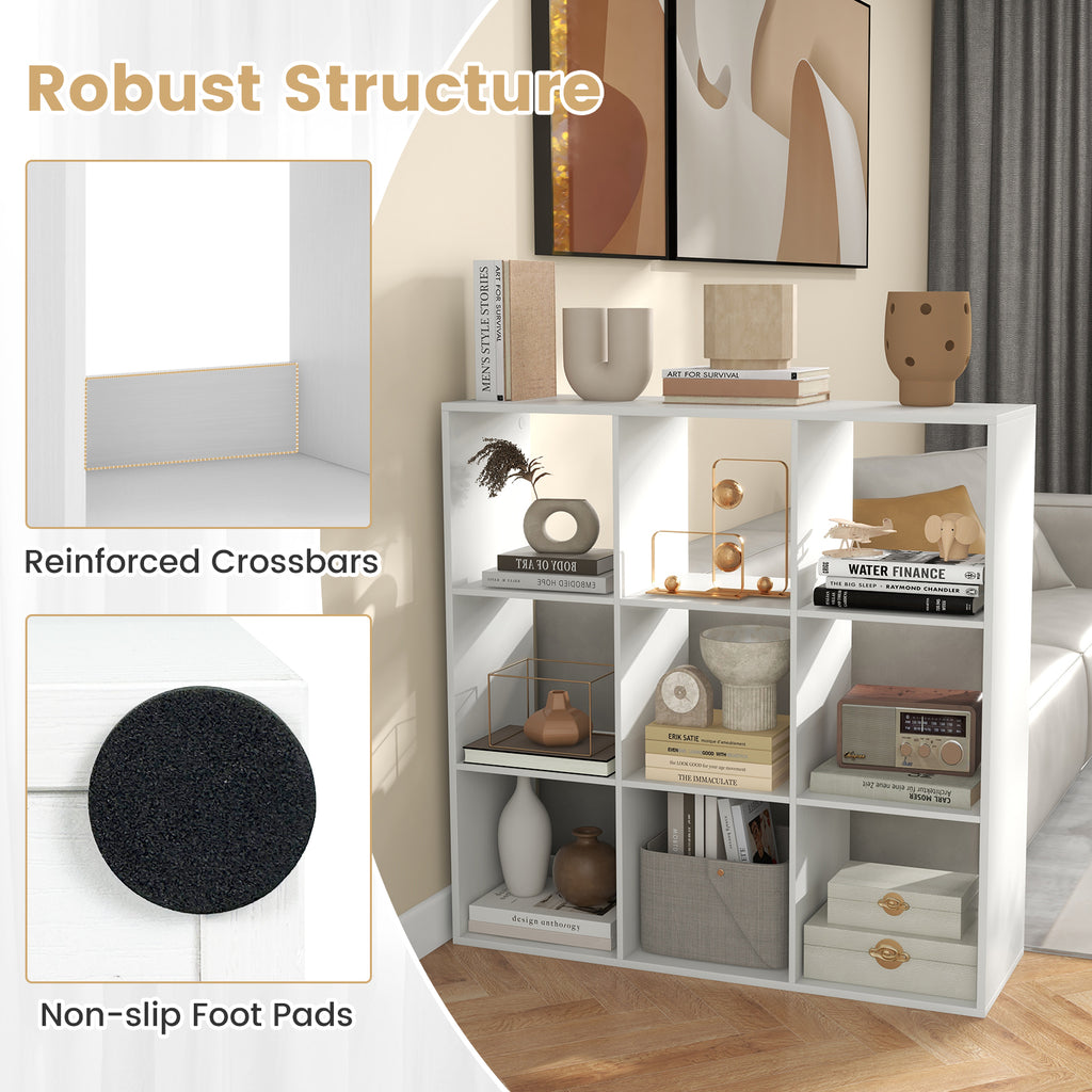 9 Cube Bookshelf with Back Guardrail - White