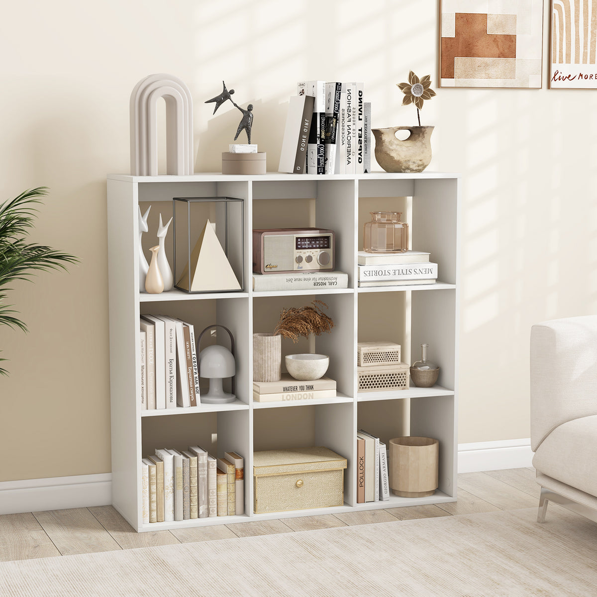 9 Cube Bookshelf with Back Guardrail - White