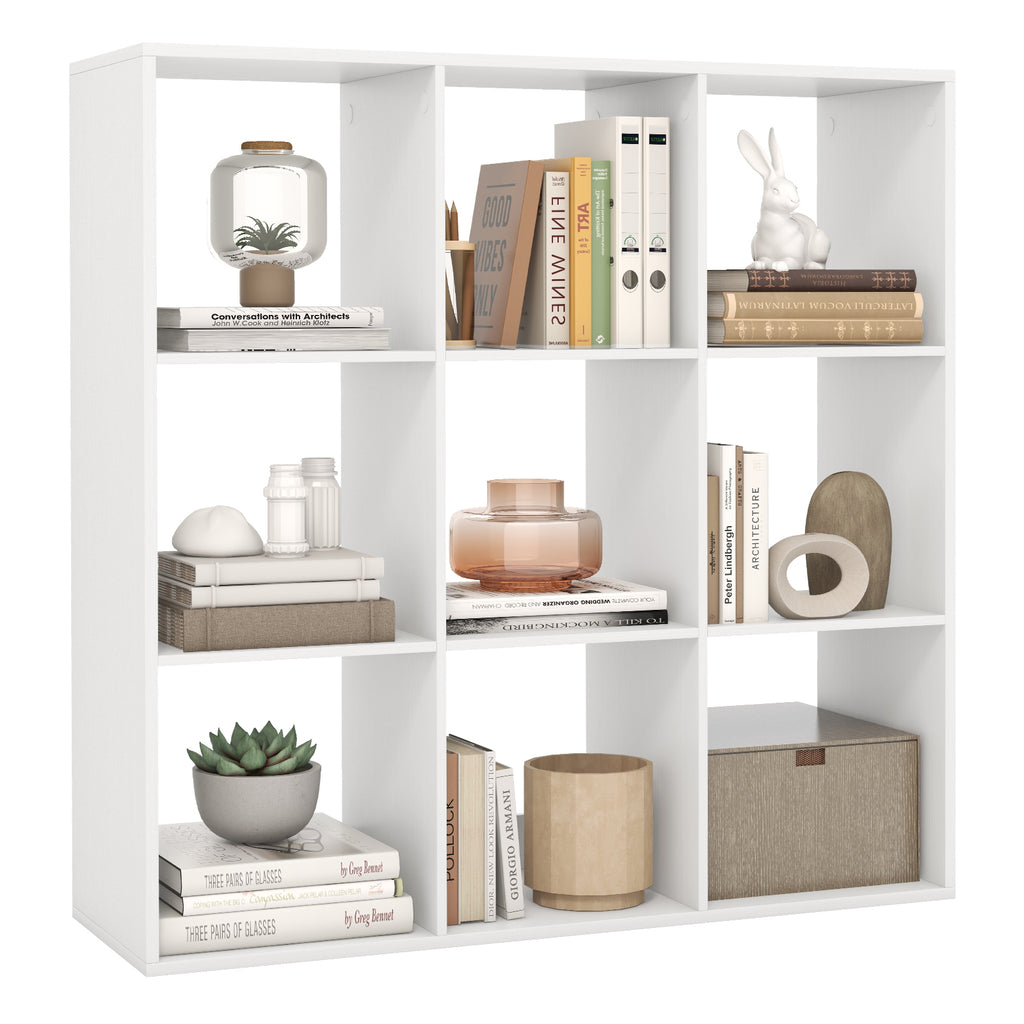 9 Cube Bookshelf with Back Guardrail - White