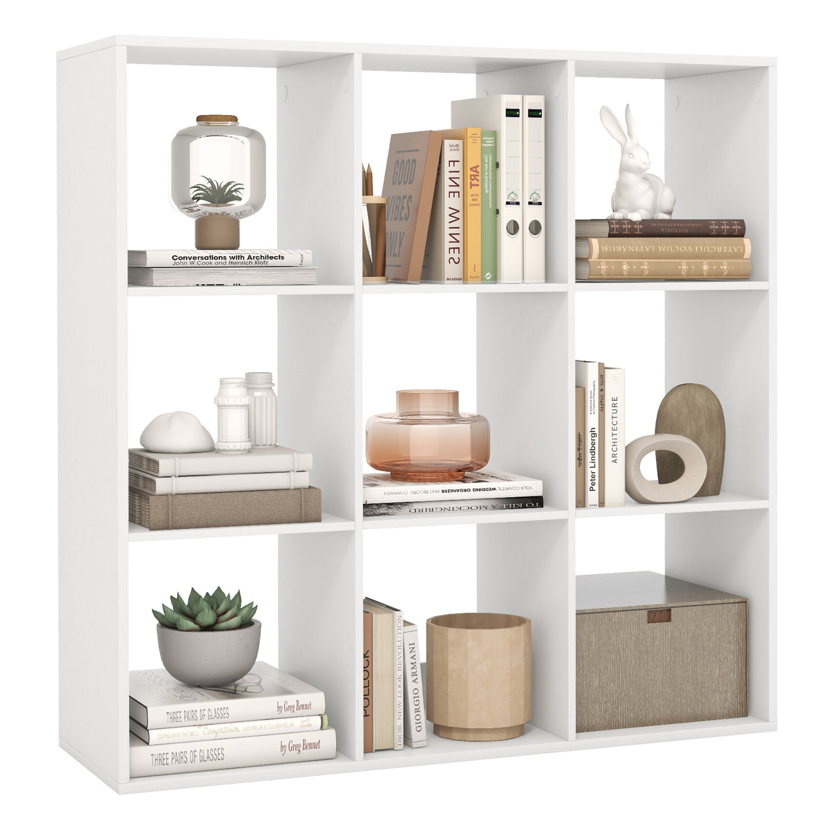 9 Cube Bookshelf with Back Guardrail - White
