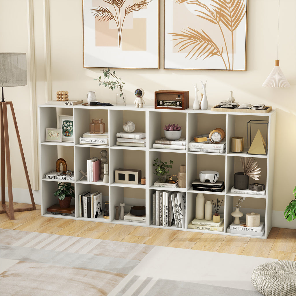 9 Cube Bookshelf with Back Guardrail - White