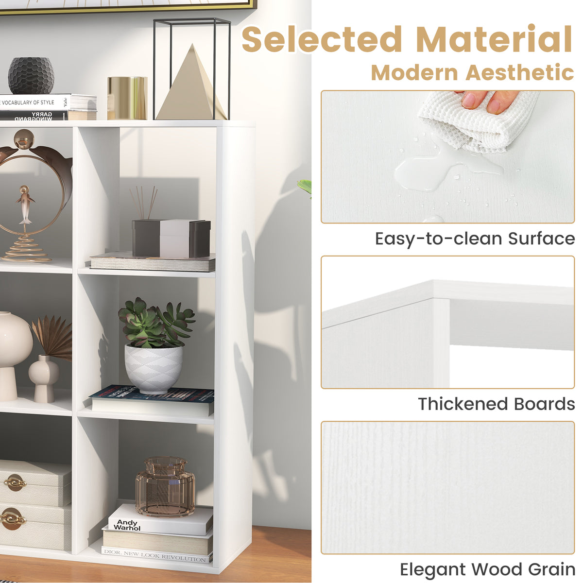 9 Cube Bookshelf with Back Guardrail - White
