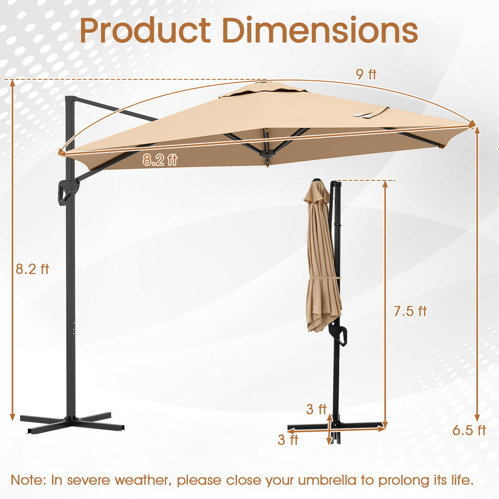 9 FT Cantilever Patio Umbrella with Vented Top - Beige