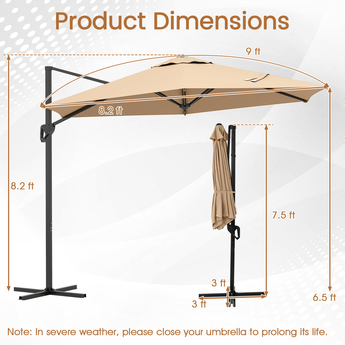 9 FT Cantilever Patio Umbrella with Vented Top - Beige