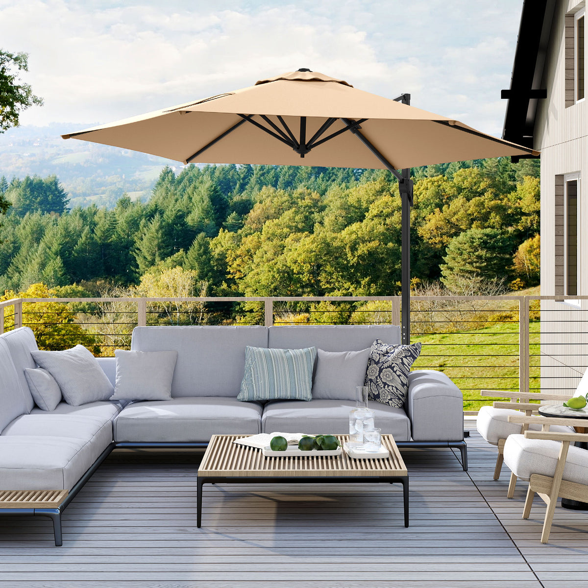 9 FT Cantilever Patio Umbrella with Vented Top - Beige
