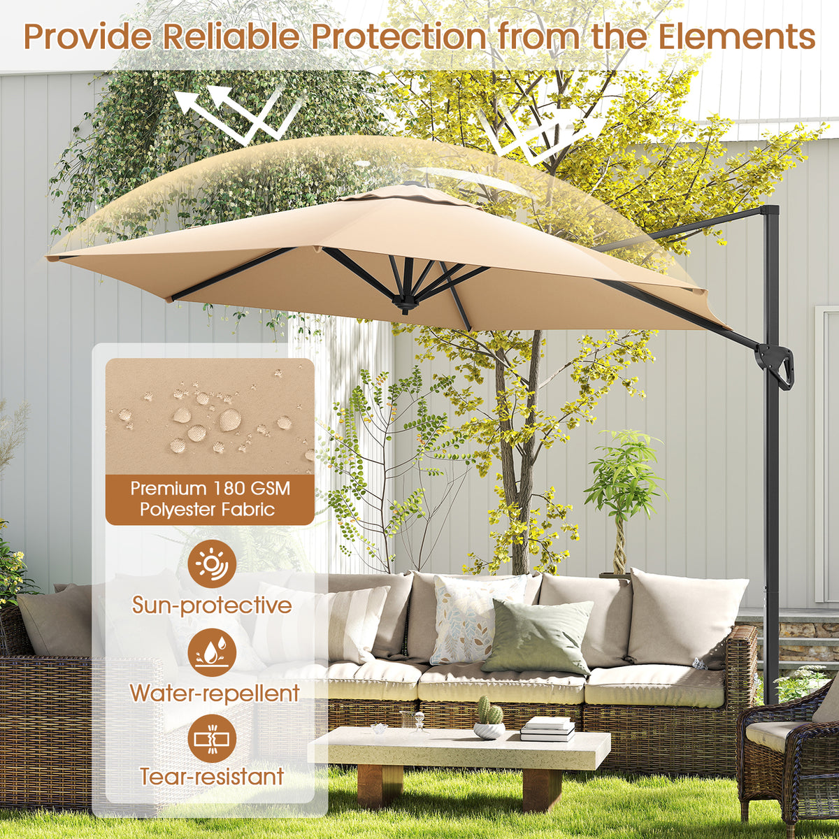 9 FT Cantilever Patio Umbrella with Vented Top - Beige