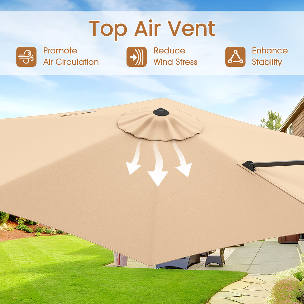 9 FT Cantilever Patio Umbrella with Vented Top - Beige