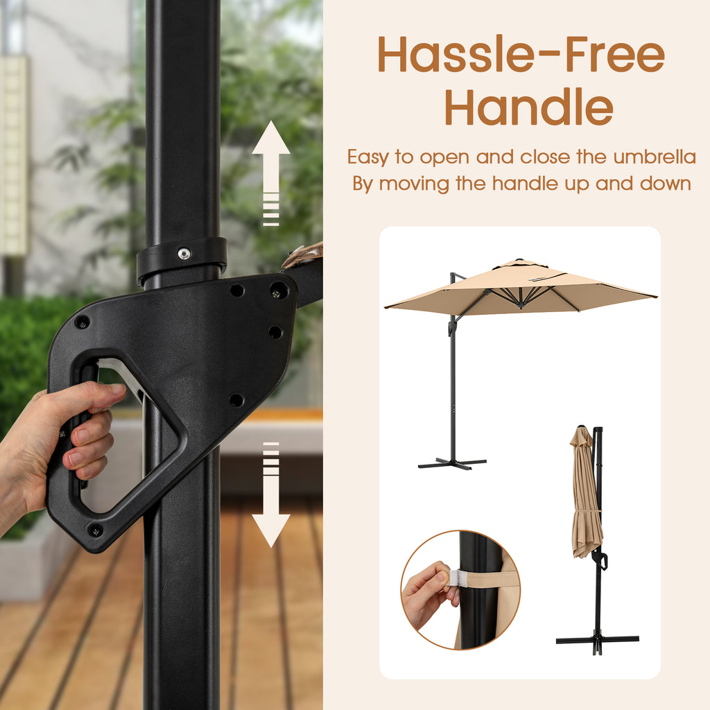 9 FT Cantilever Patio Umbrella with Vented Top - Beige