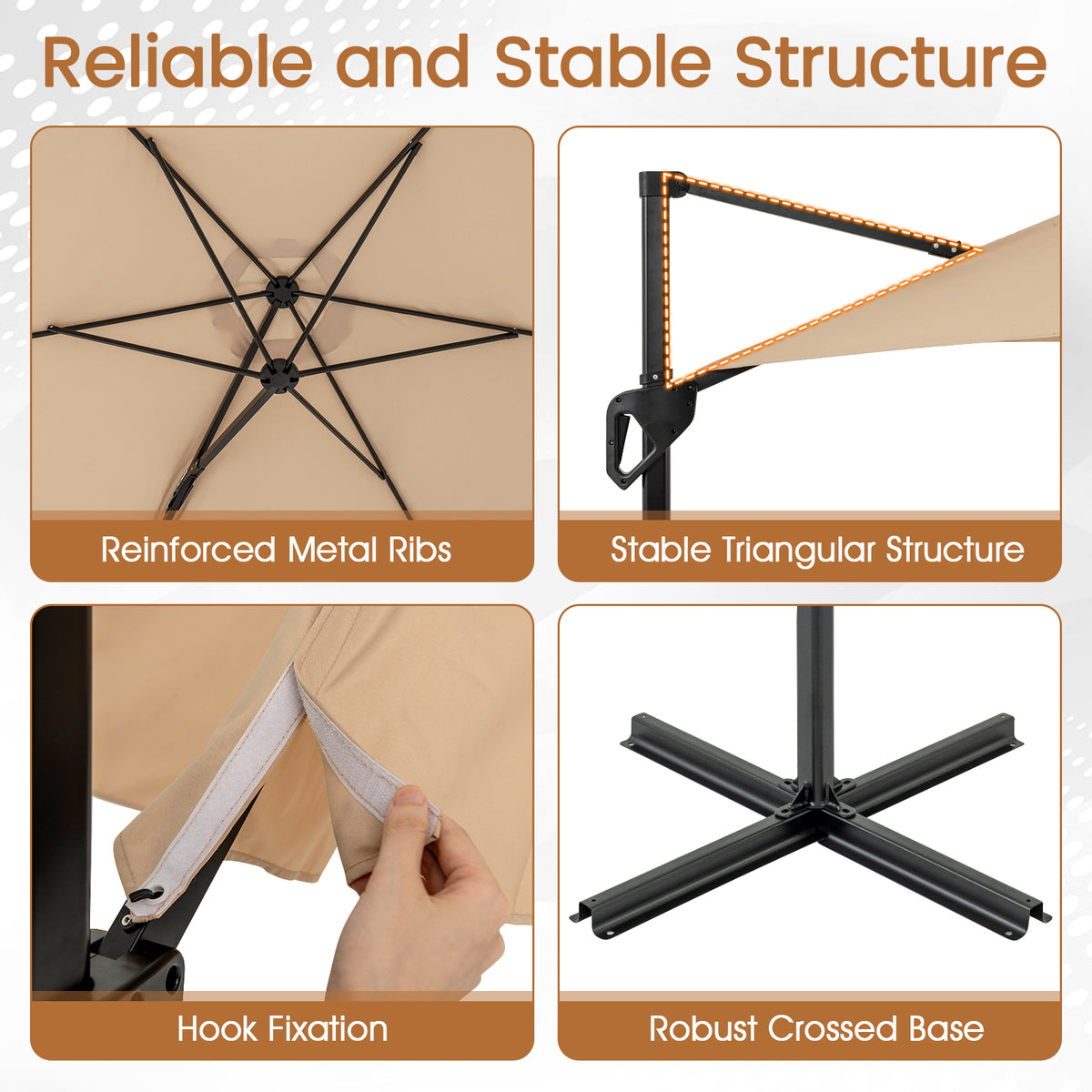 9 FT Cantilever Patio Umbrella with Vented Top - Beige