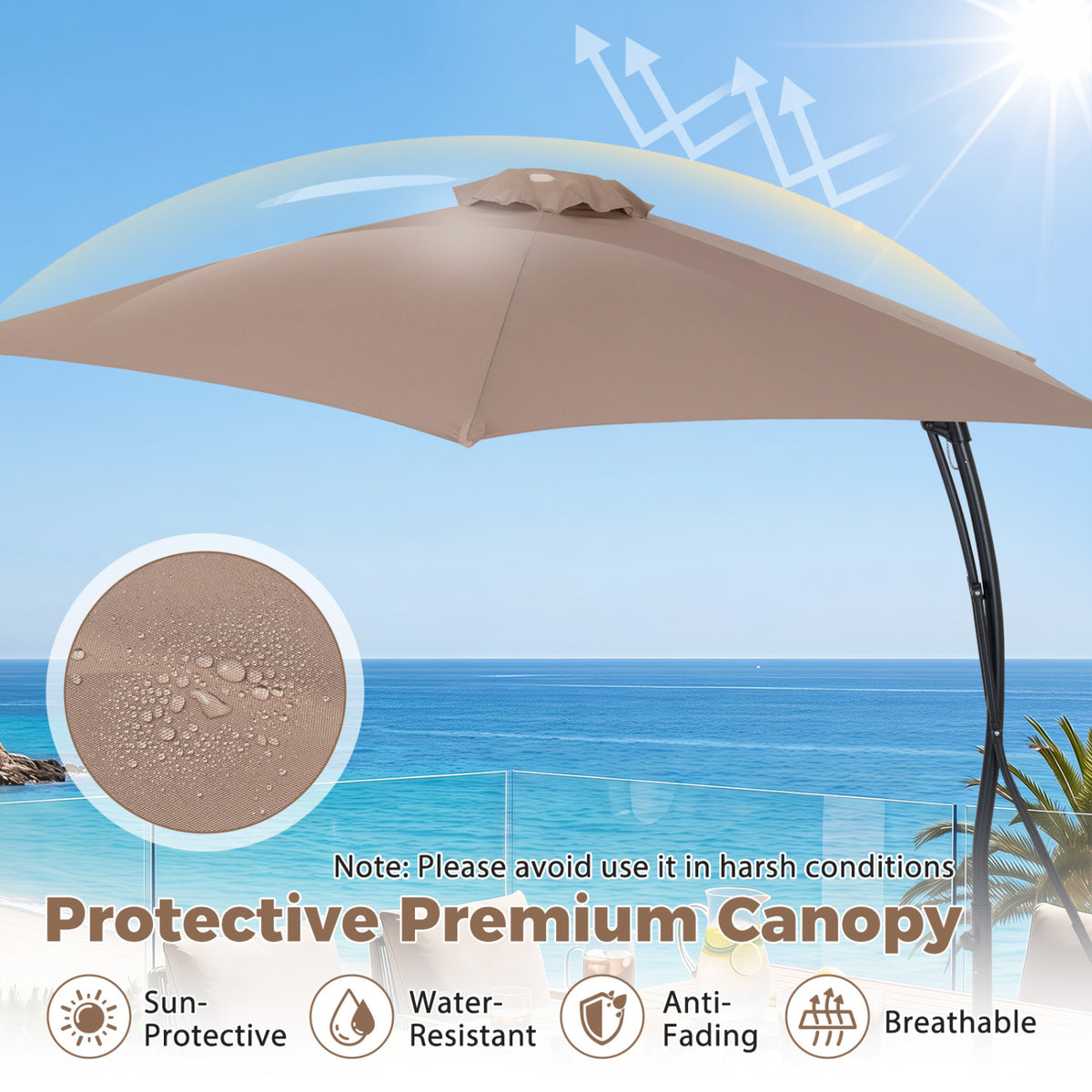 9 FT Cantilever Umbrella with Cross Base Included Smooth Handle amd