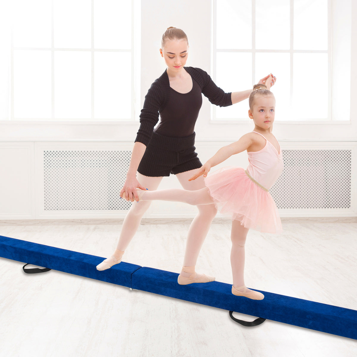 Blue Folding Gymnastics Balance Beam with Anti-Slip Base and Pine Frame - 9 FT