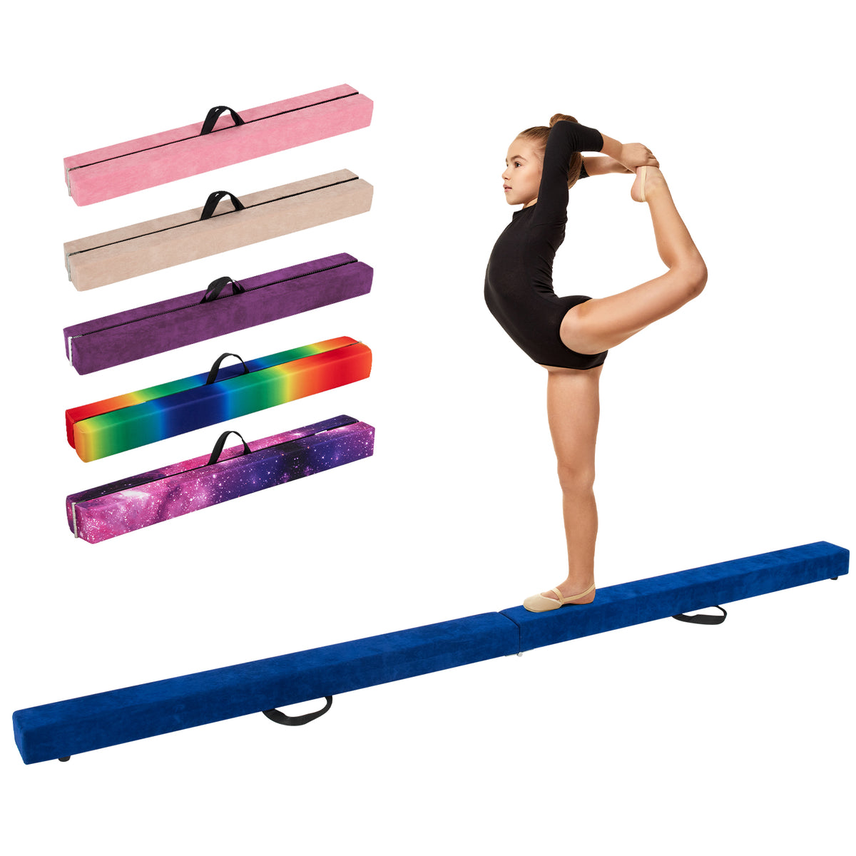 Blue Folding Gymnastics Balance Beam with Anti-Slip Base and Pine Frame - 9 FT