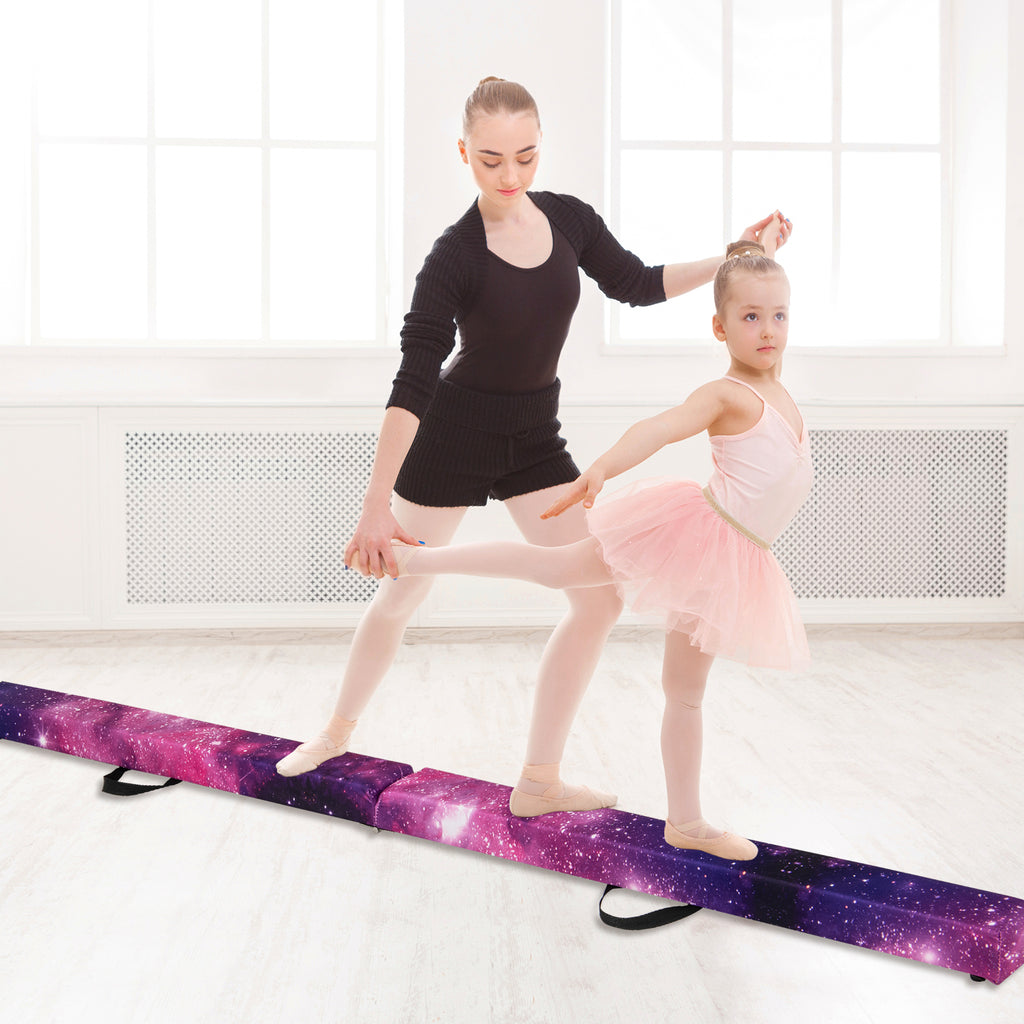 Folding Gymnastics Balance Beam - Multicolor, 9 Ft with Non-Slip Base & Pine Frame