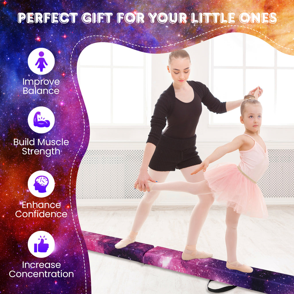 Folding Gymnastics Balance Beam - Multicolor, 9 Ft with Non-Slip Base & Pine Frame