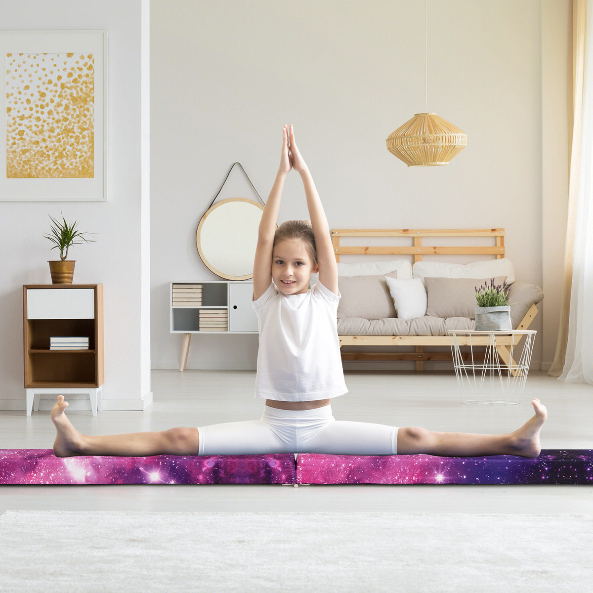 Folding Gymnastics Balance Beam - Multicolor, 9 Ft with Non-Slip Base & Pine Frame