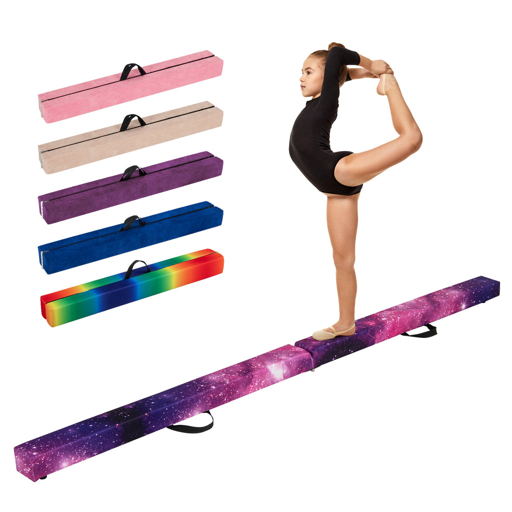 Folding Gymnastics Balance Beam - Multicolor, 9 Ft with Non-Slip Base & Pine Frame