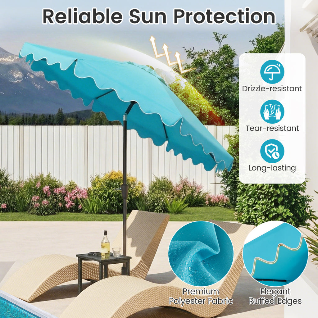 9 FT Outdoor Patio Umbrella with Solar LED Lights and Weighted Base