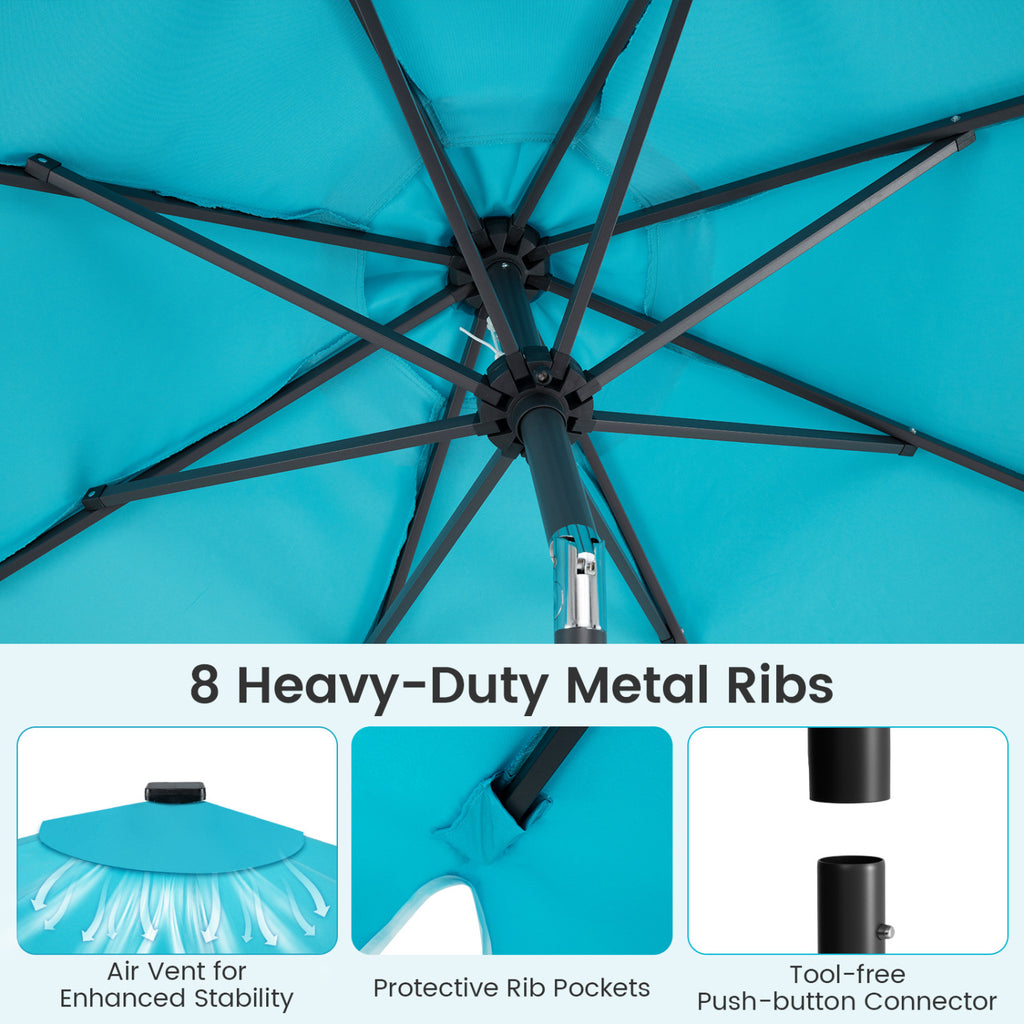 9 FT Outdoor Patio Umbrella with Solar LED Lights and Weighted Base