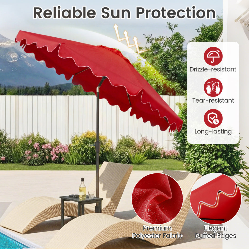 9 FT Solar LED Patio Umbrella with Base, Red