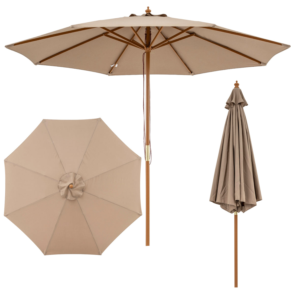 9 FT Patio Umbrella Outdoor Table Market with 8 Sturdy Bamboo Ribs