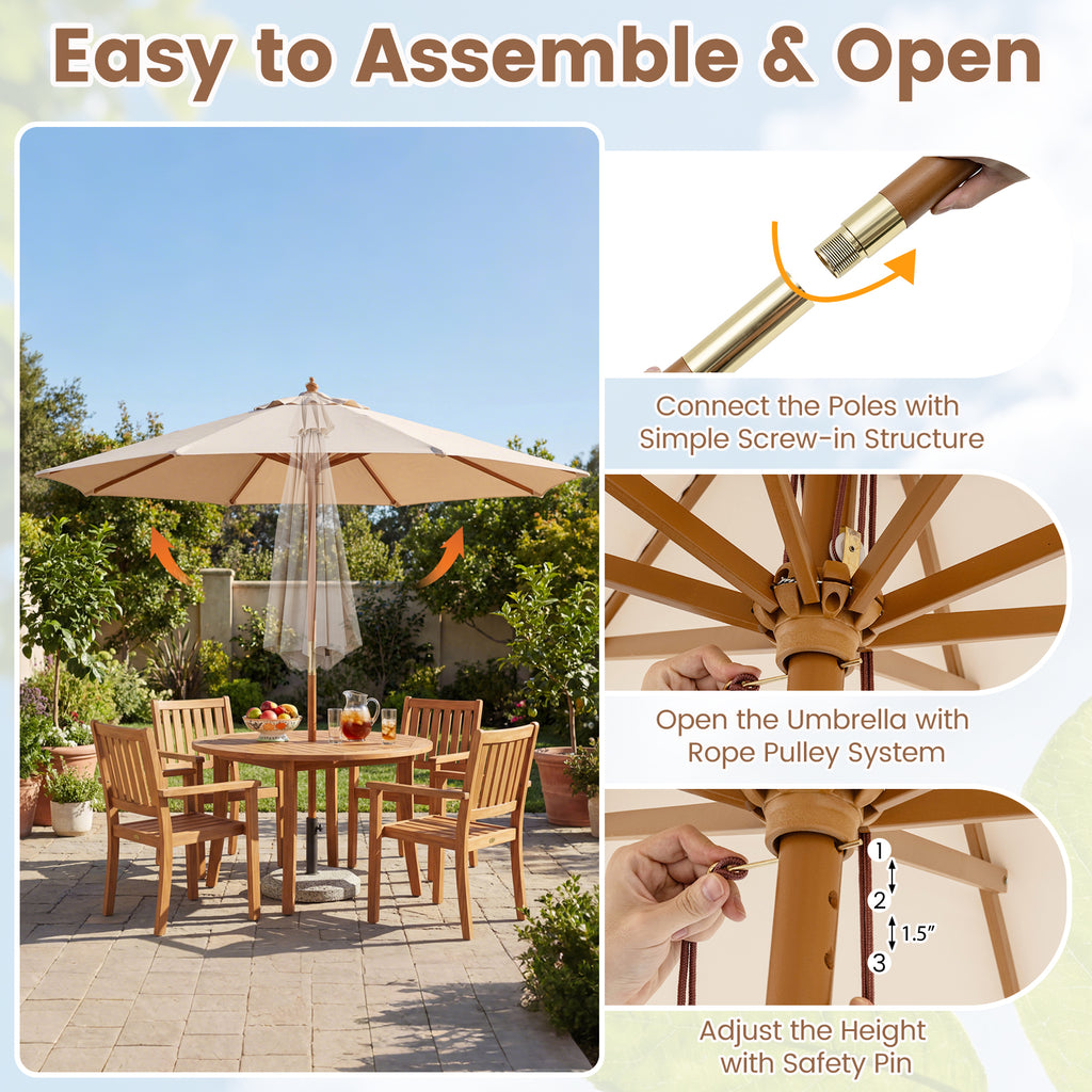 9 FT Patio Umbrella Outdoor Table Market with 8 Sturdy Bamboo Ribs