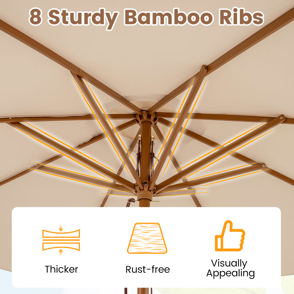 9 FT Patio Umbrella Outdoor Table Market with 8 Sturdy Bamboo Ribs