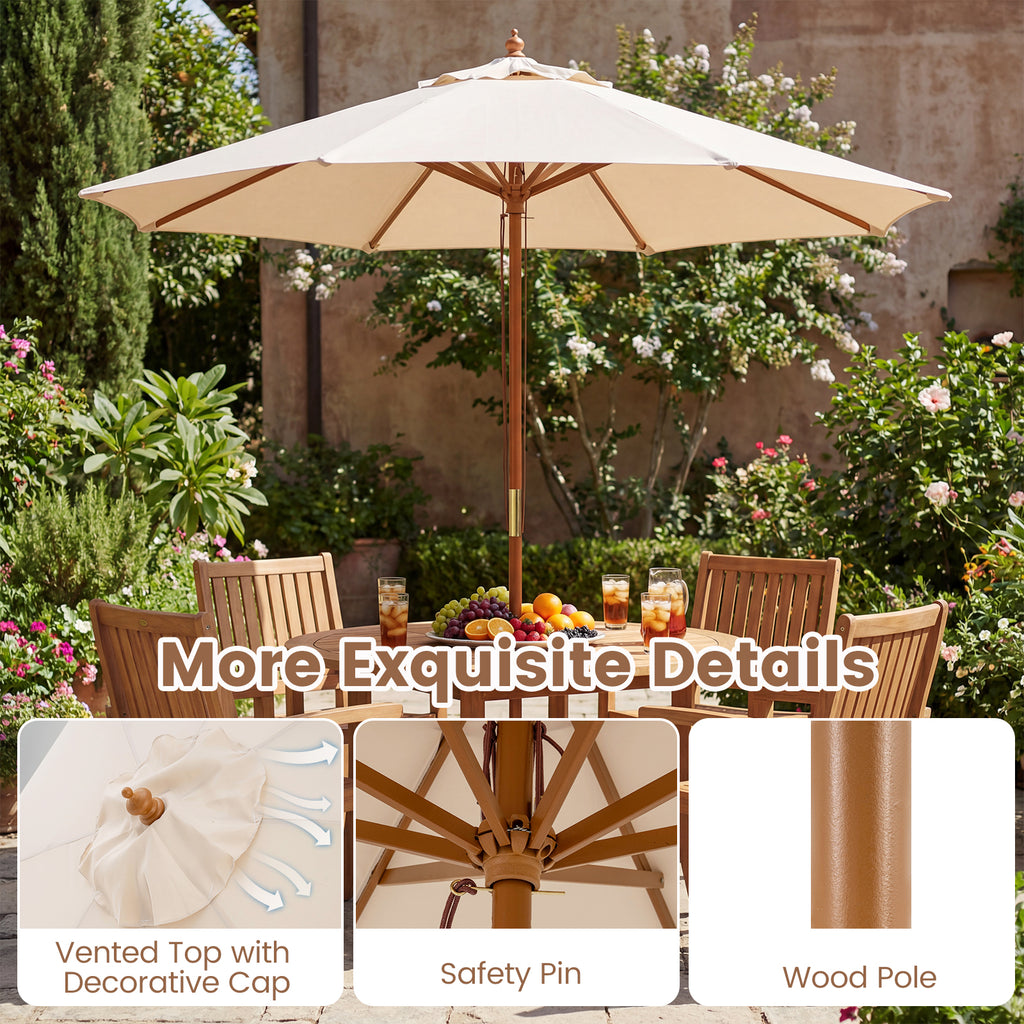 9 FT Patio Umbrella Outdoor Table Market with 8 Sturdy Bamboo Ribs