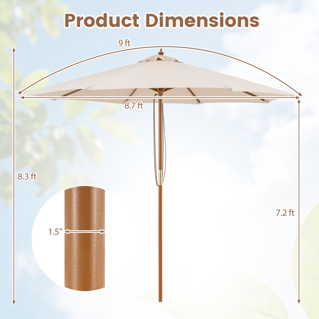 9 FT Patio Umbrella Outdoor Table Market with 8 Sturdy Bamboo Ribs
