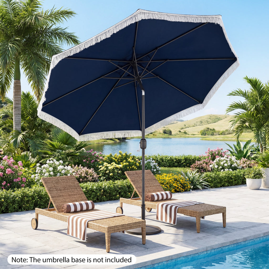 9 x 8.1 FT Patio Umbrella with Crank Handle, Beige with Tassels