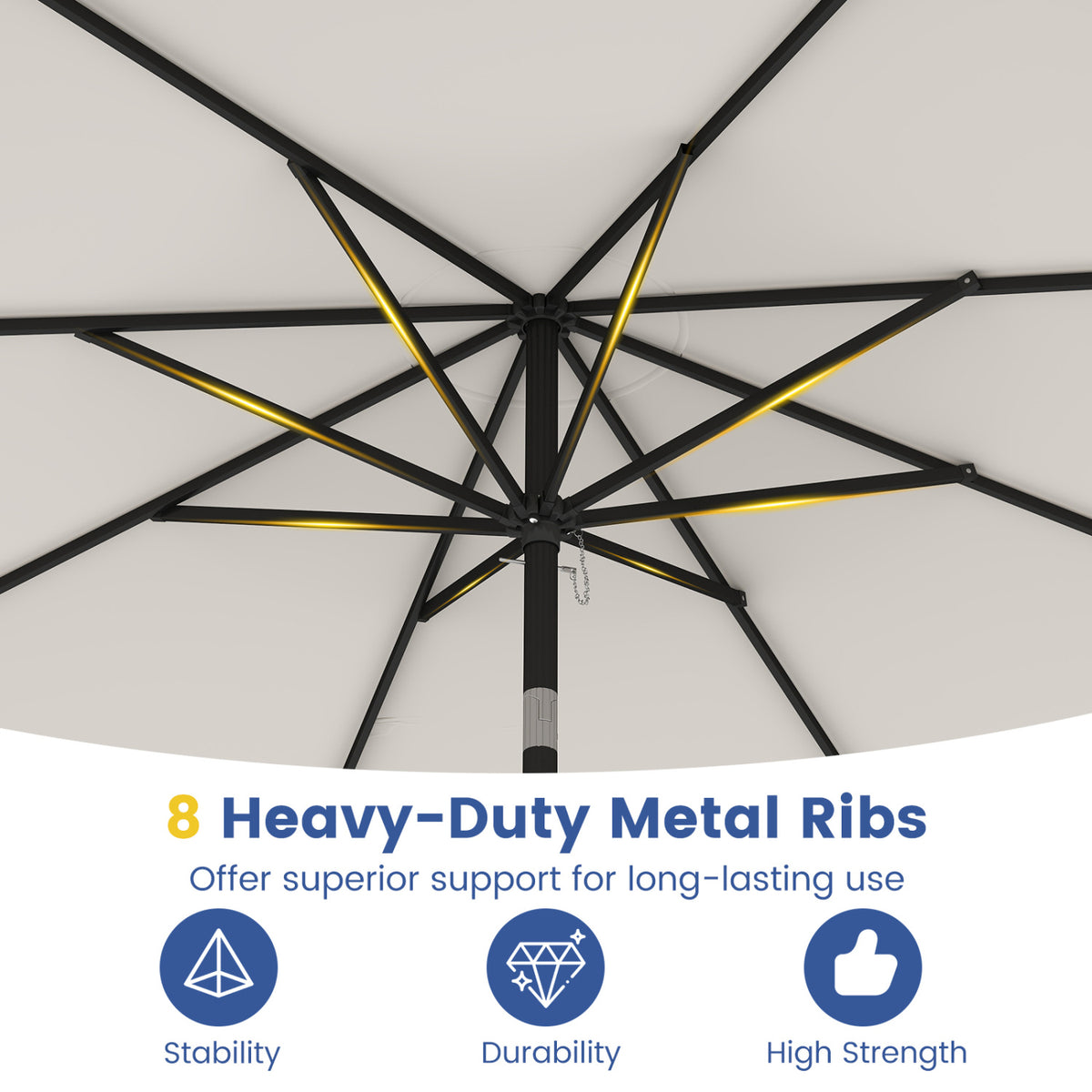 9 FT Patio Umbrella with Crank Handle and Push Button Tilt
