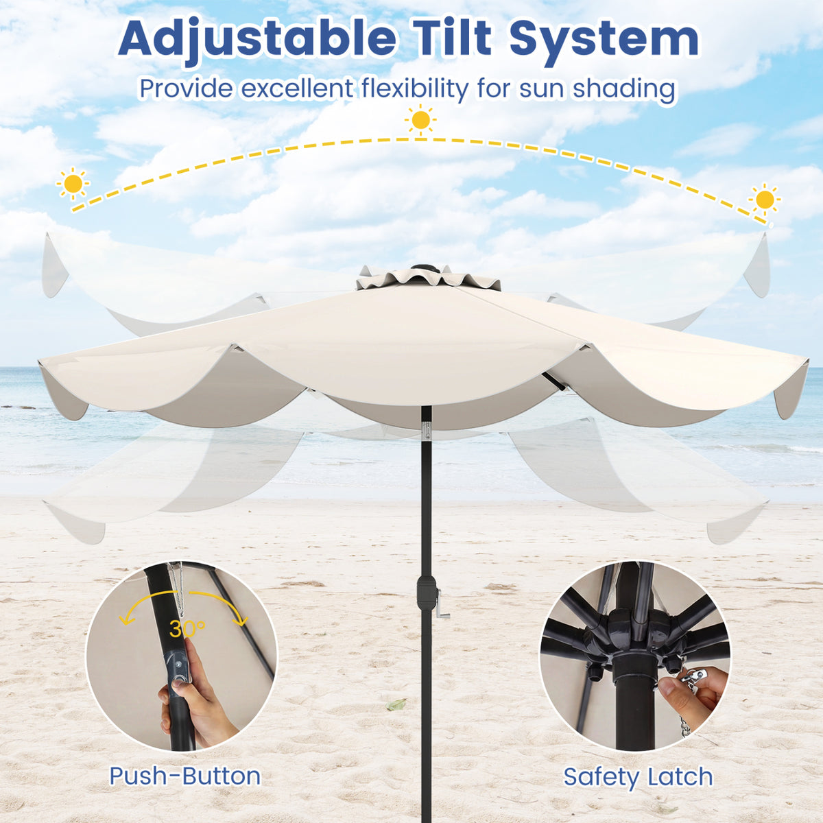 9 FT Patio Umbrella with Crank Handle and Push Button Tilt