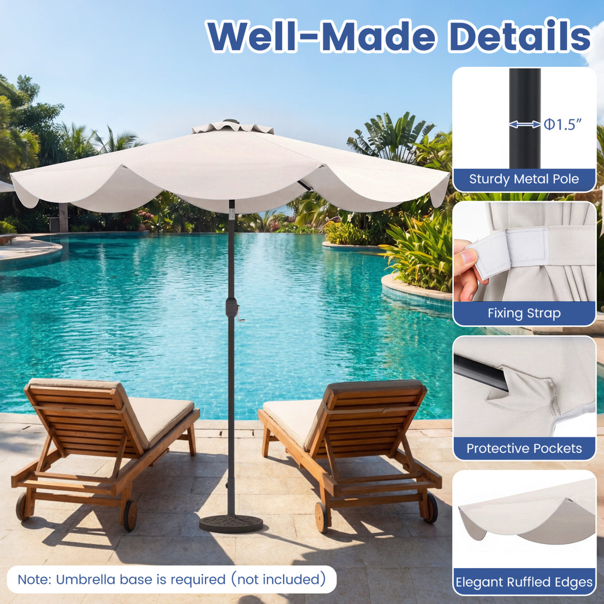 9 FT Patio Umbrella with Crank Handle and Push Button Tilt