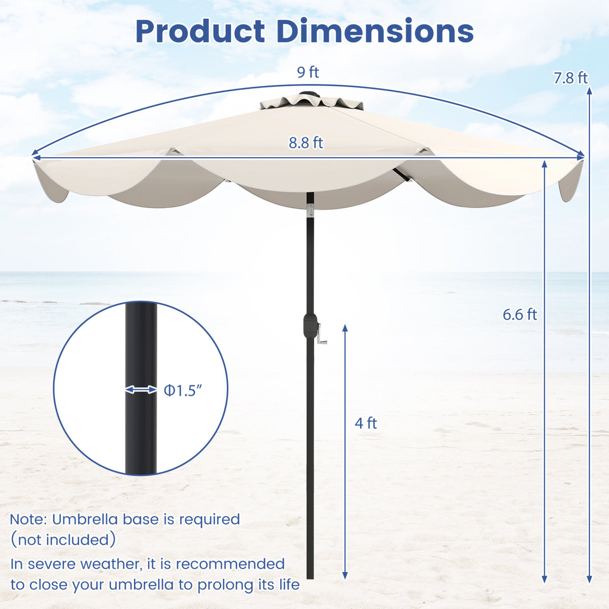 9 FT Patio Umbrella with Crank Handle and Push Button Tilt