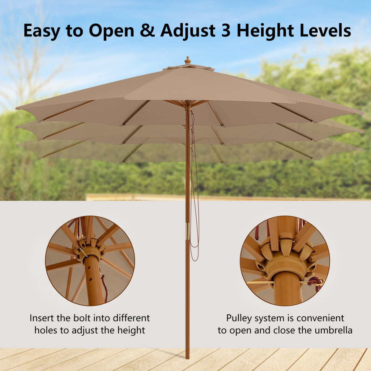 9 FT Patio Umbrella Outdoor Table Market with 8 Sturdy Bamboo Ribs