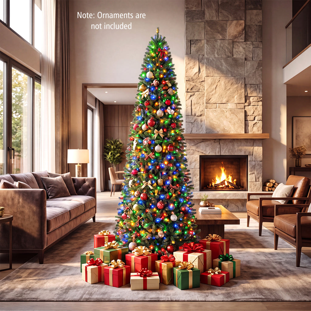 9 Ft Pencil Alpine Christmas Tree with Dual-Color LED Lights - Variation of THIS listing