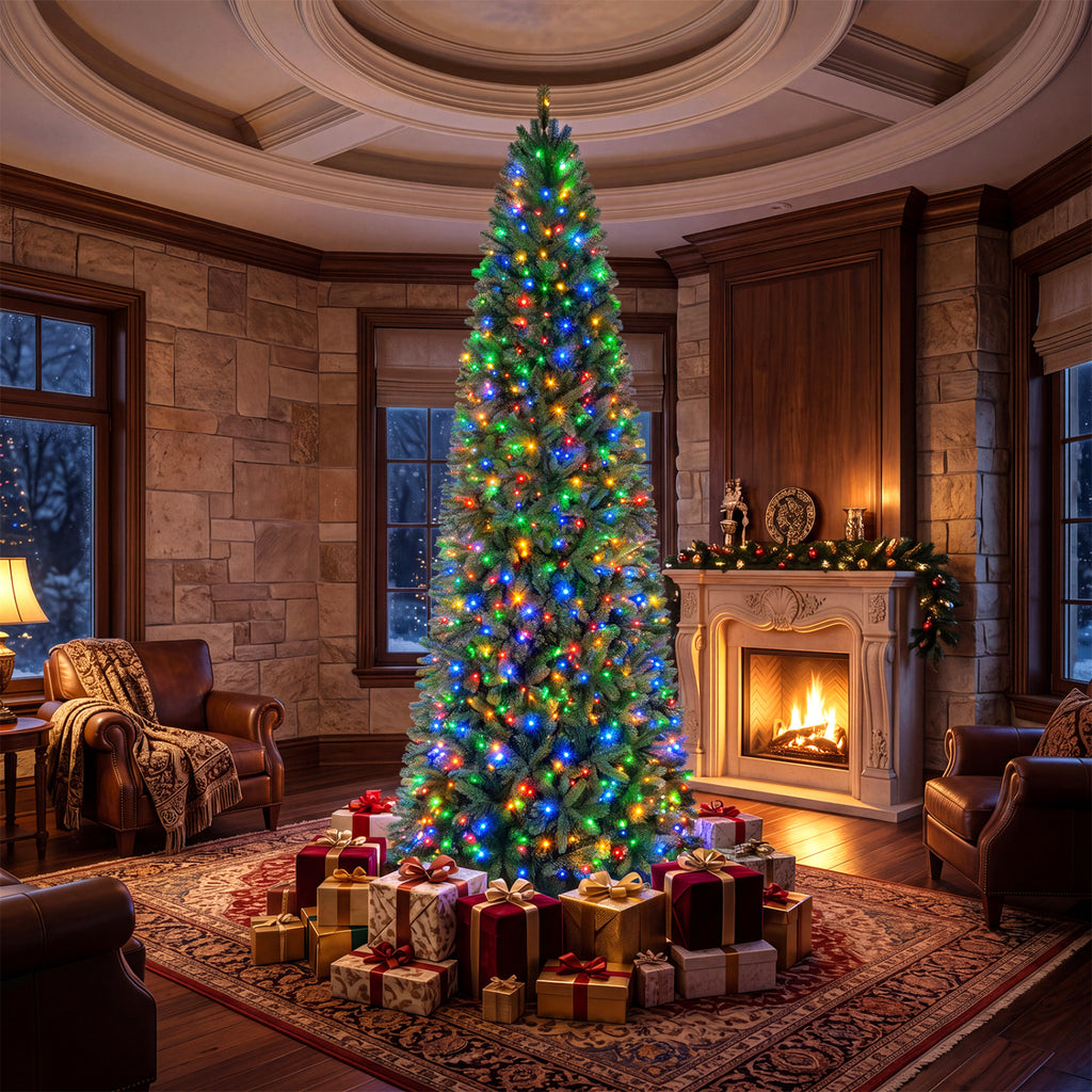 9 Ft Pencil Alpine Christmas Tree with Dual-Color LED Lights - Variation of THIS listing