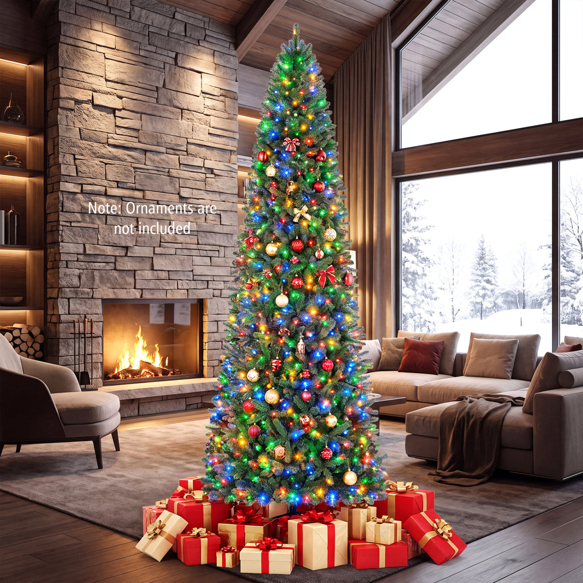 9 Ft Pencil Alpine Christmas Tree with Dual-Color LED Lights - Variation of THIS listing
