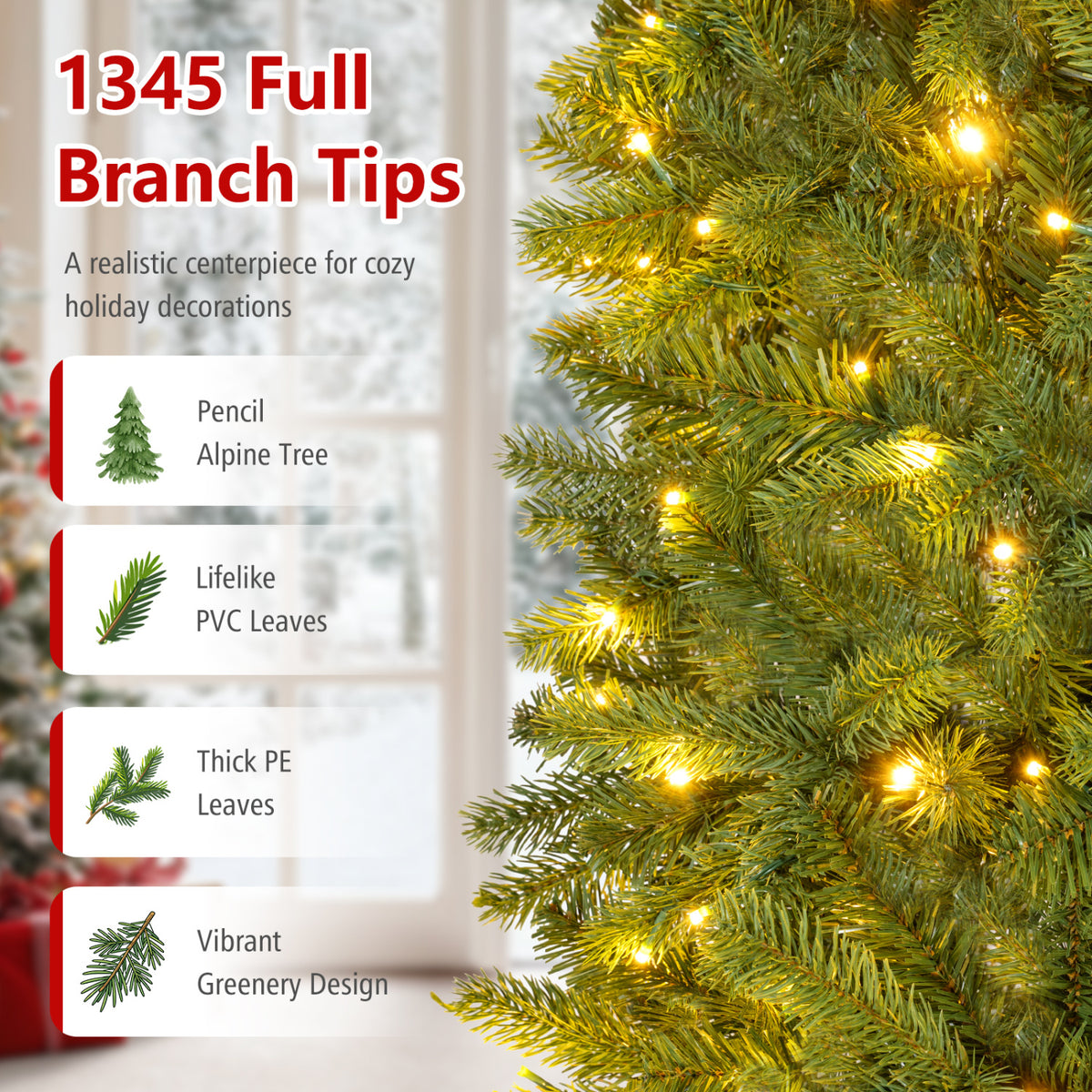 9 Ft Pencil Alpine Christmas Tree with Dual-Color LED Lights - Variation of THIS listing