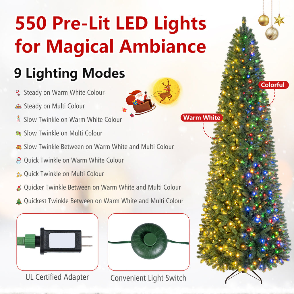 9 Ft Pencil Alpine Christmas Tree with Dual-Color LED Lights - Variation of THIS listing