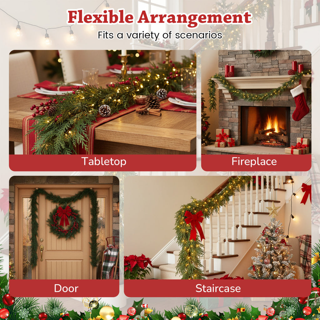 9 FT Artificial Christmas Garland with 50 Warm White LED Lights & Tips