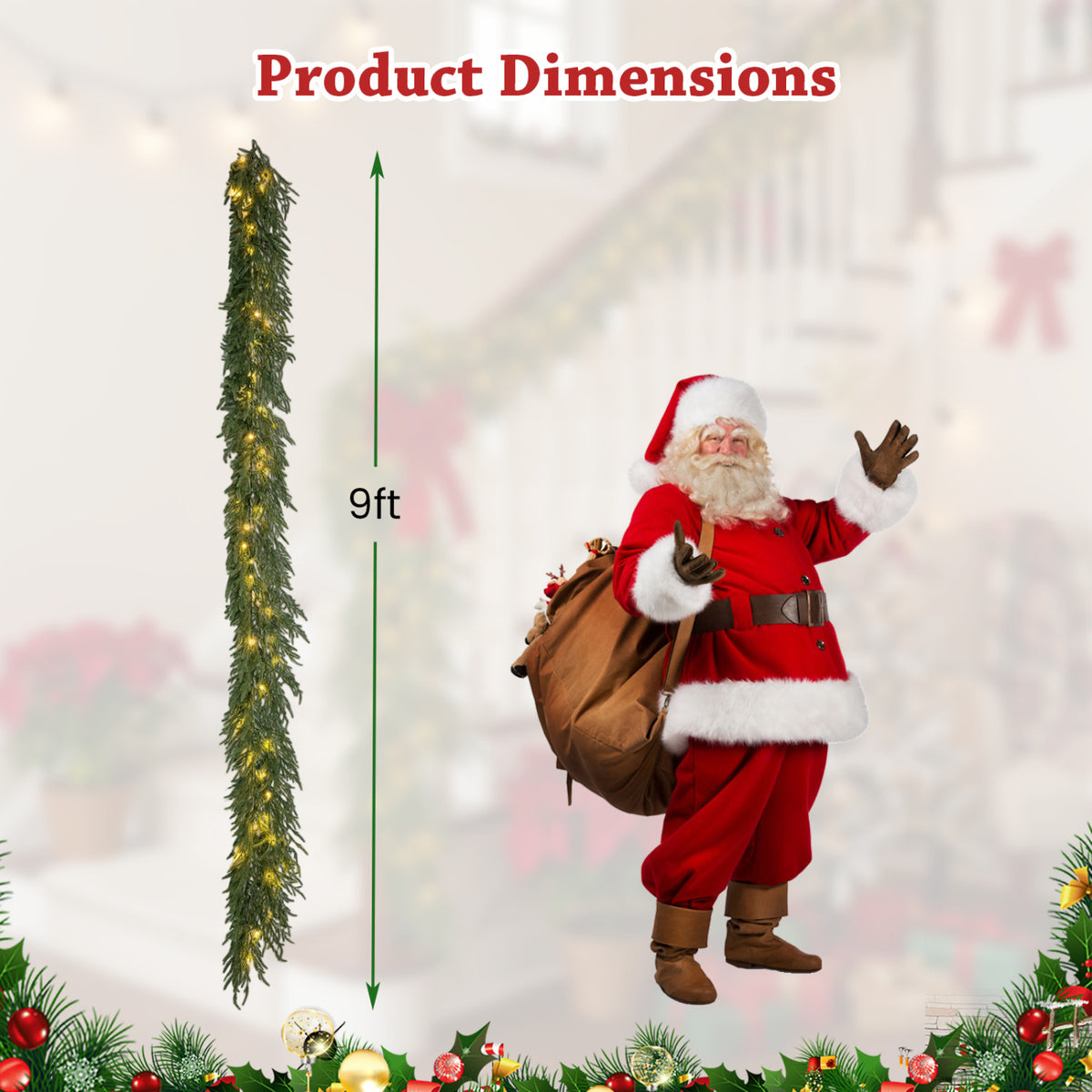 9 FT Artificial Christmas Garland with 50 Warm White LED Lights & Tips