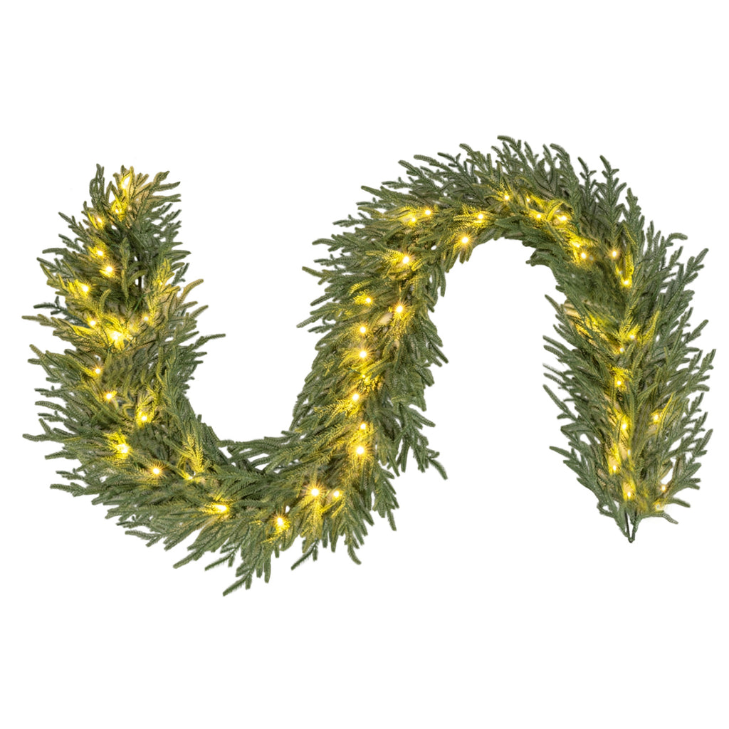 9 FT Artificial Christmas Garland with 50 Warm White LED Lights & Tips