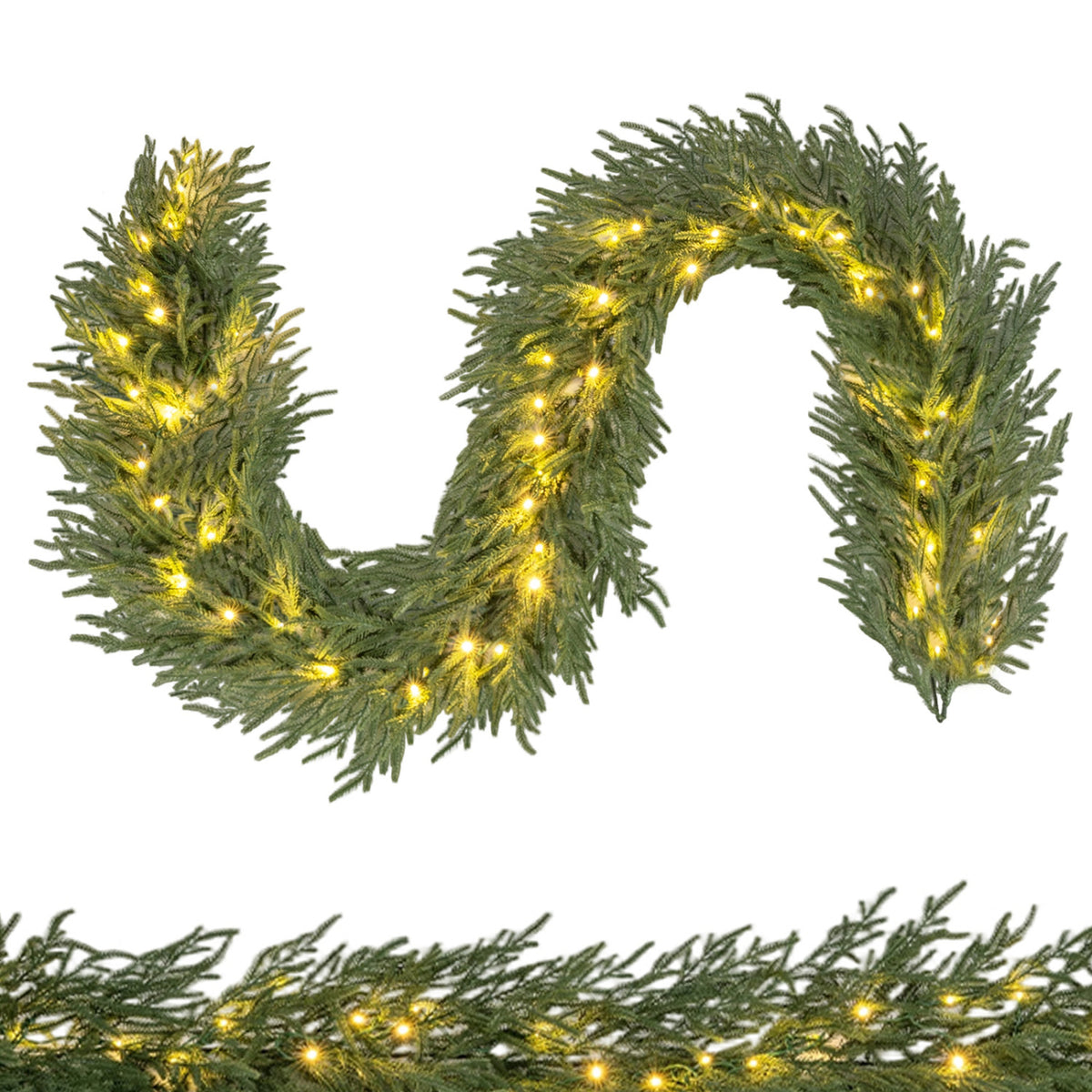 9 FT Artificial Christmas Garland with 50 Warm White LED Lights & Tips