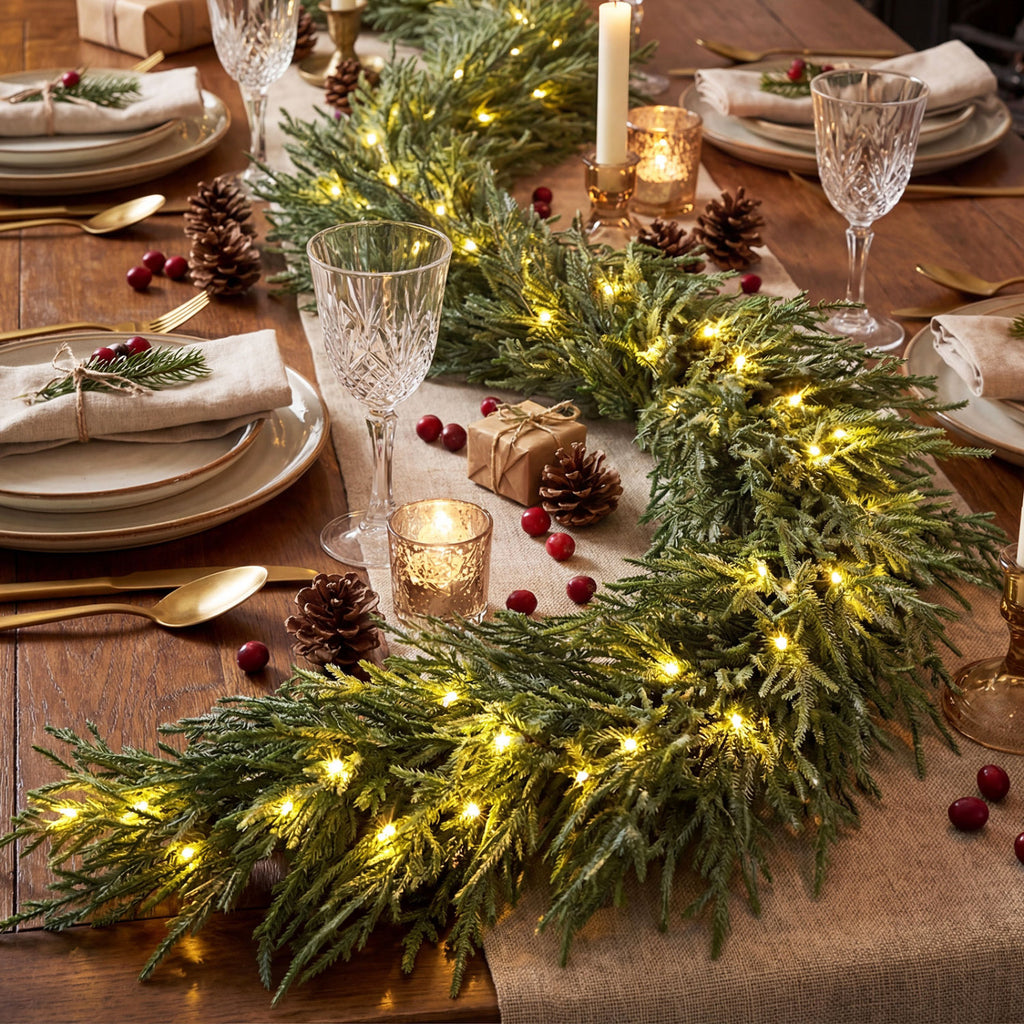 9 FT Artificial Christmas Garland with 50 Warm White LED Lights & Tips