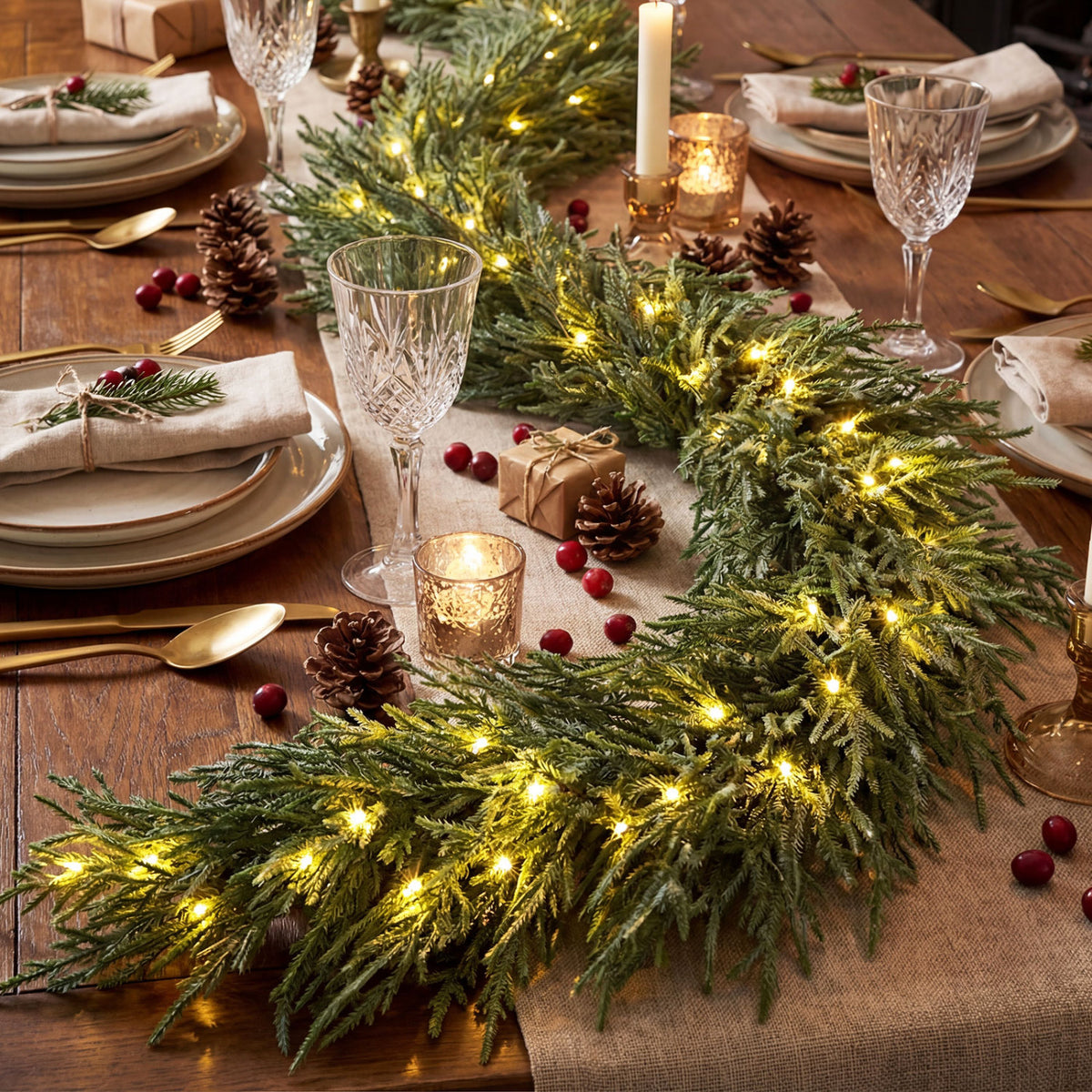 9 FT Artificial Christmas Garland with 50 Warm White LED Lights & Tips