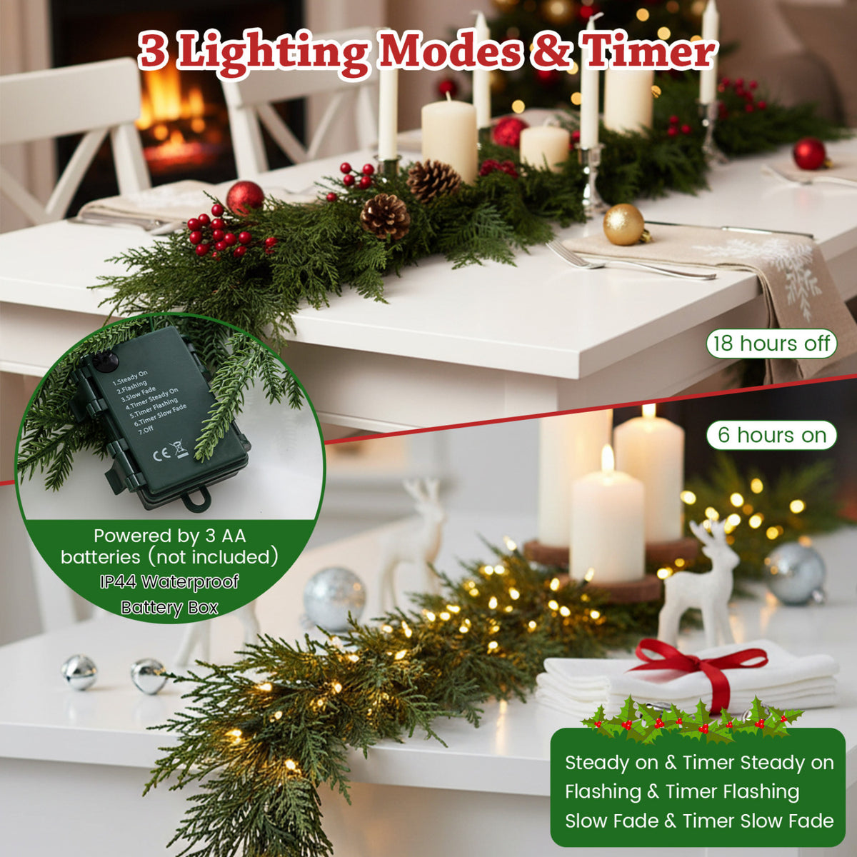 9 FT Artificial Christmas Garland with 50 Warm White LED Lights & Tips