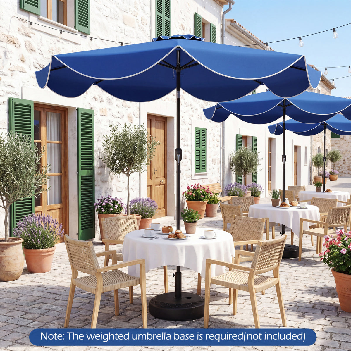 9 FT Scalloped Solar Patio Umbrella Market Table with 24 LED Lights